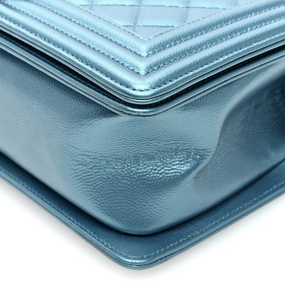 Chanel Metallic Caviar Quilted Medium Boy Flap Turquoise 10 of 10