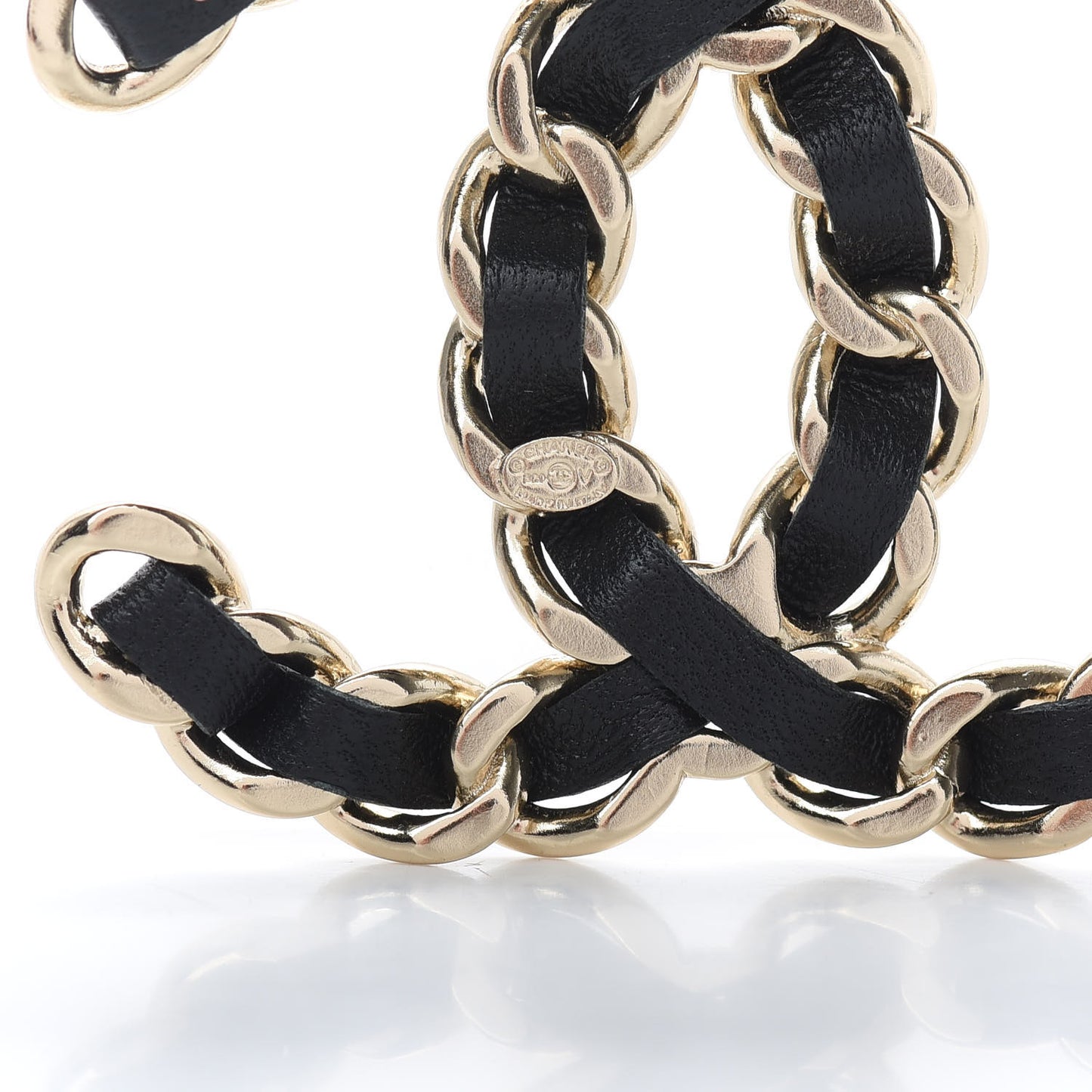 Lambskin Chain CC Brooch Black Gold