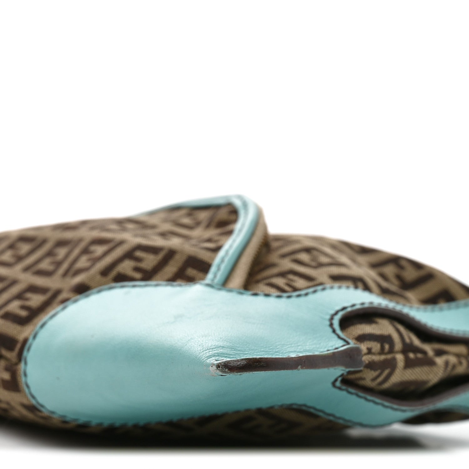 Fendi Zucchino Cuoio Small Chef Pocket Shoulder Bag Mogano Panna Turquoise 10 of 10