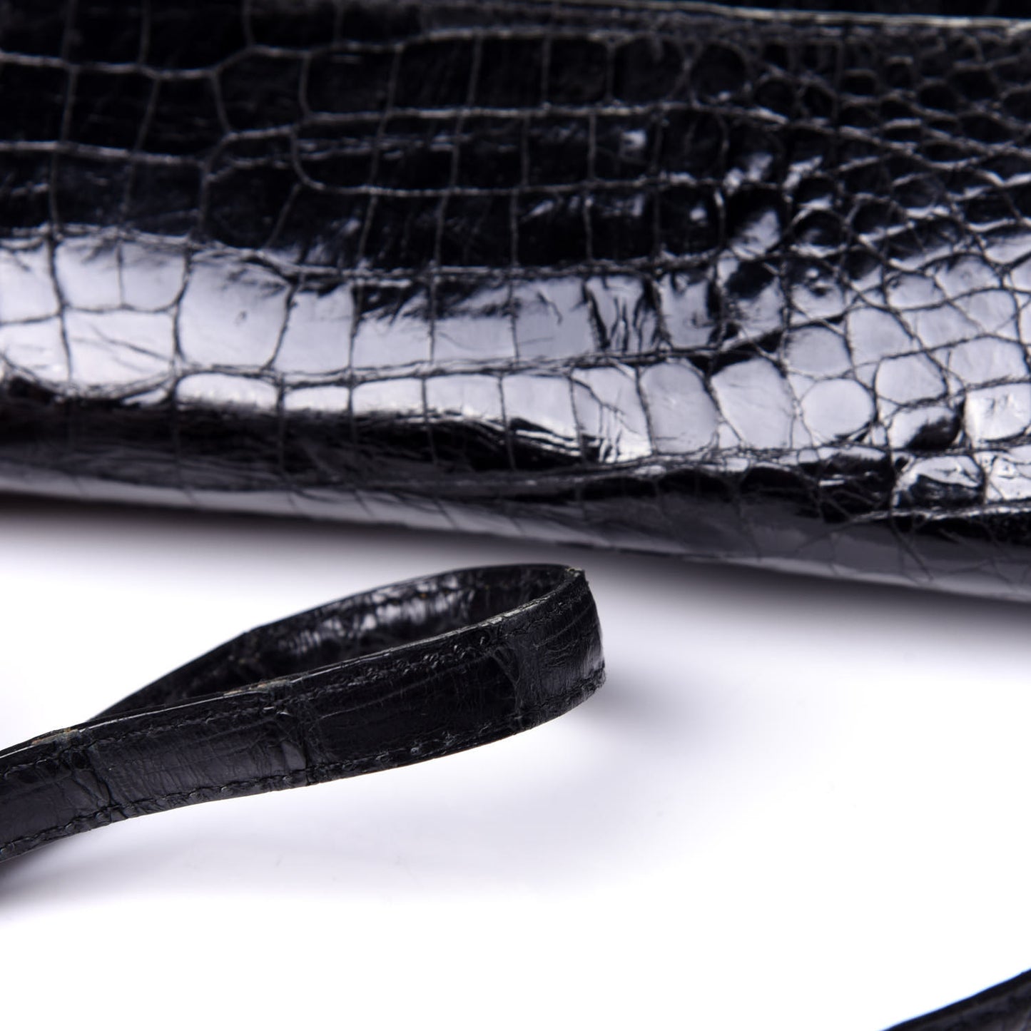 Crocodile Envelope Shoulder Bag Black