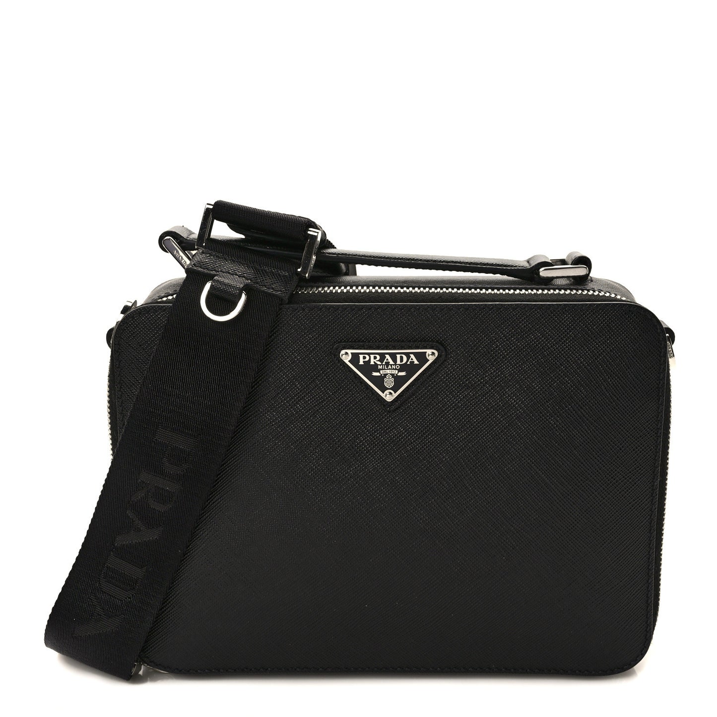 Saffiano Travel Medium Brique Crossbody Bag Black