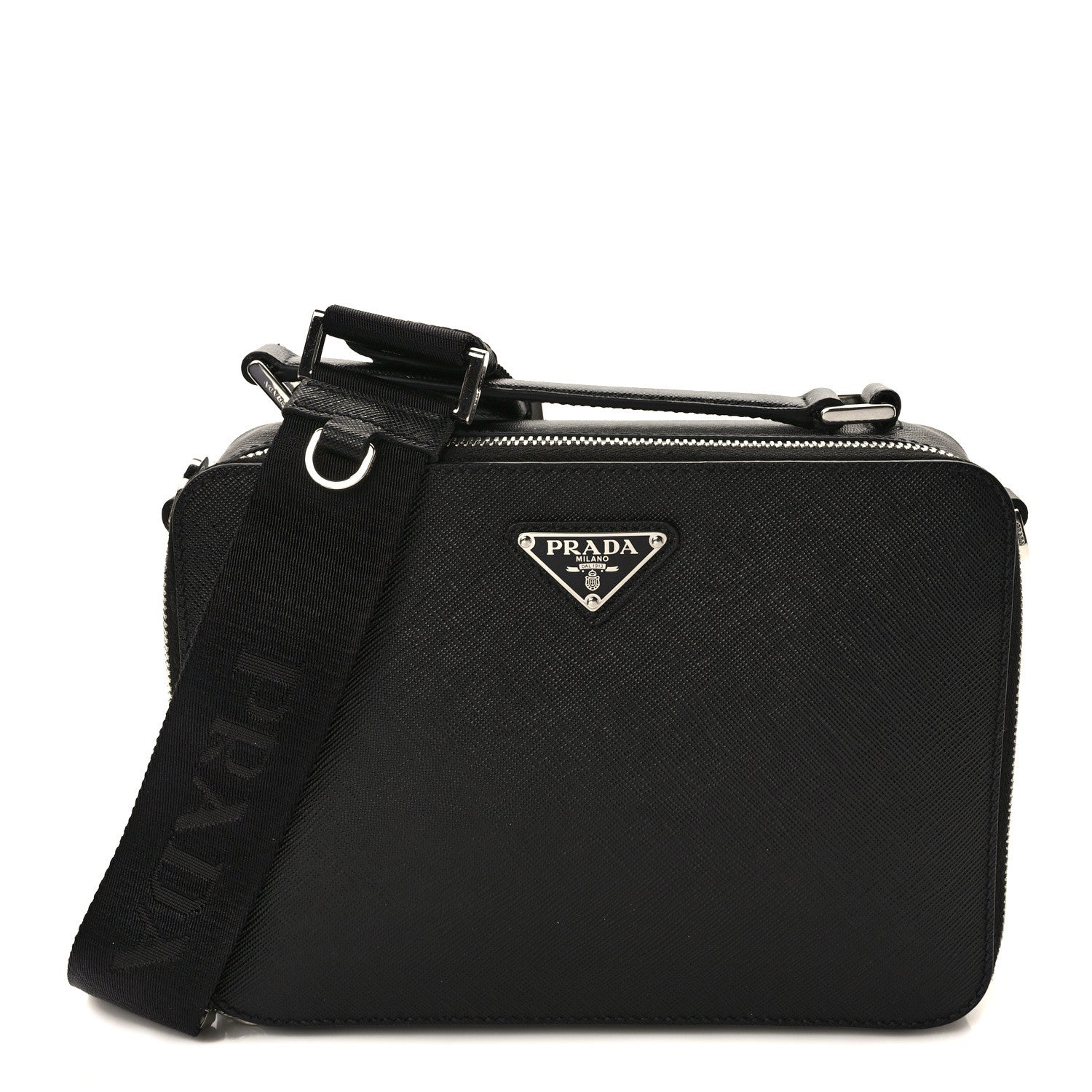 Prada Saffiano Travel Medium Brique Crossbody Bag Black 1 of 11