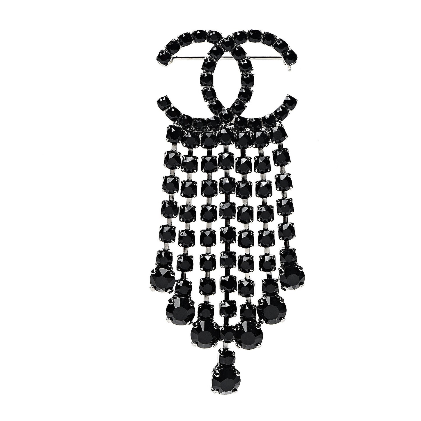 Crystal Fringe CC Brooch Black