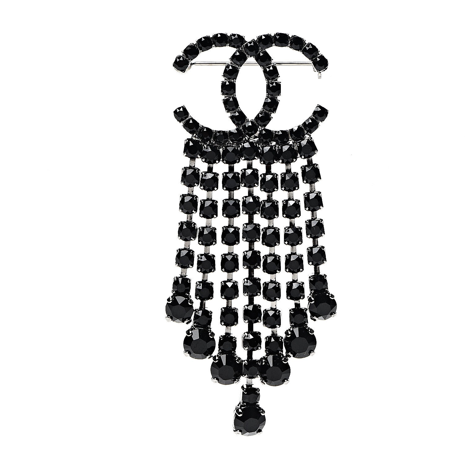 Chanel Crystal Fringe CC Brooch Black 1 of 5