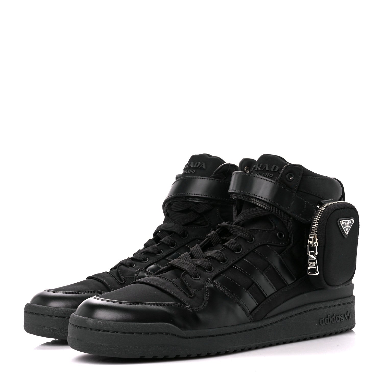 Prada X ADIDAS Re-Nylon Gabardine Metal Triangle Logo Mens Wheel Pouch Pocket High Top Sneakers 12.5 Black 3 of 8