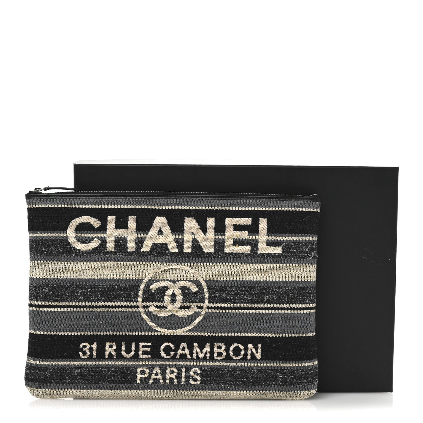 Striped Canvas Large Deauville Pouch Clutch Black