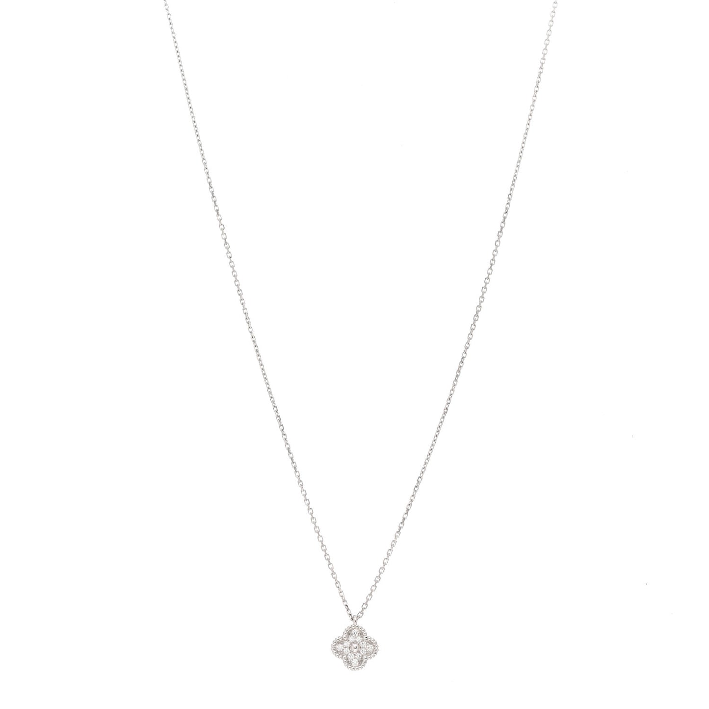 18K White Gold Diamond Sweet Alhambra Pendant Necklace