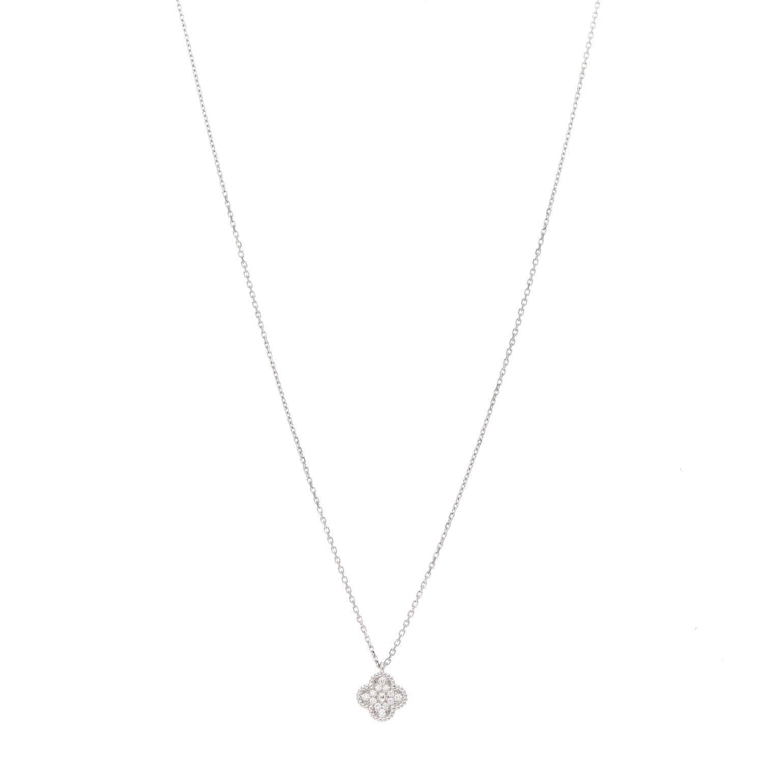 Van Cleef & Arpels 18K White Gold Diamond Sweet Alhambra Pendant Necklace 1 of 6