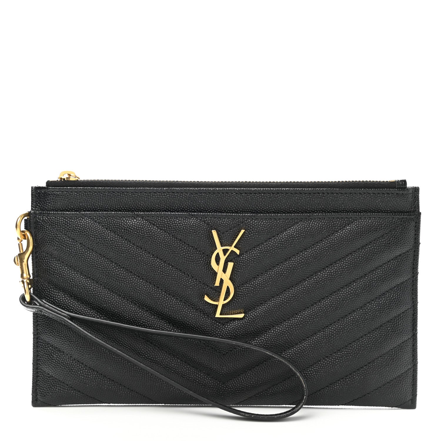 Saint Laurent Grain De Poudre Chevron Monogram Large Bill Pouch Black 1 of 8