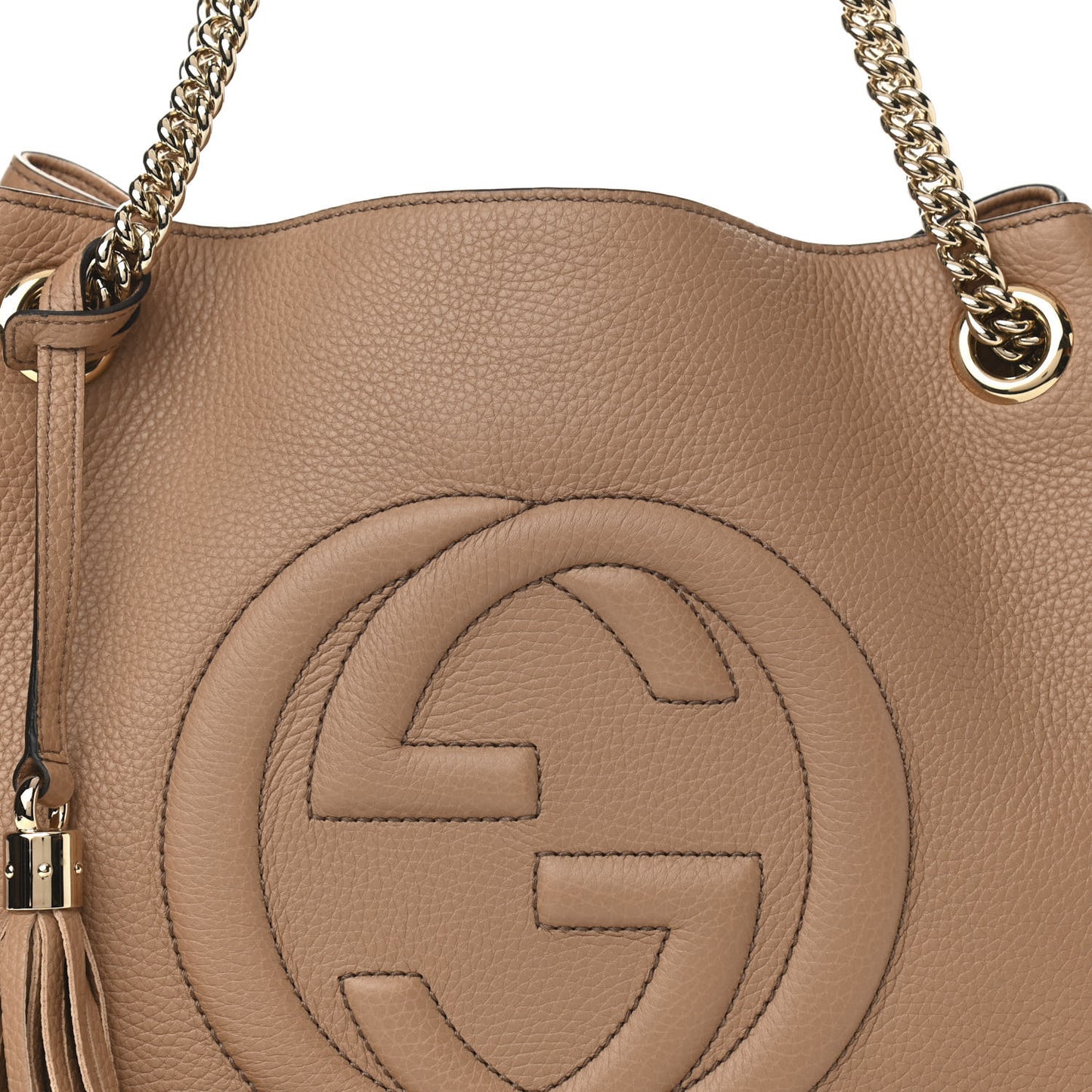 Pebbled Calfskin Medium Soho Chain Shoulder Bag Camelia