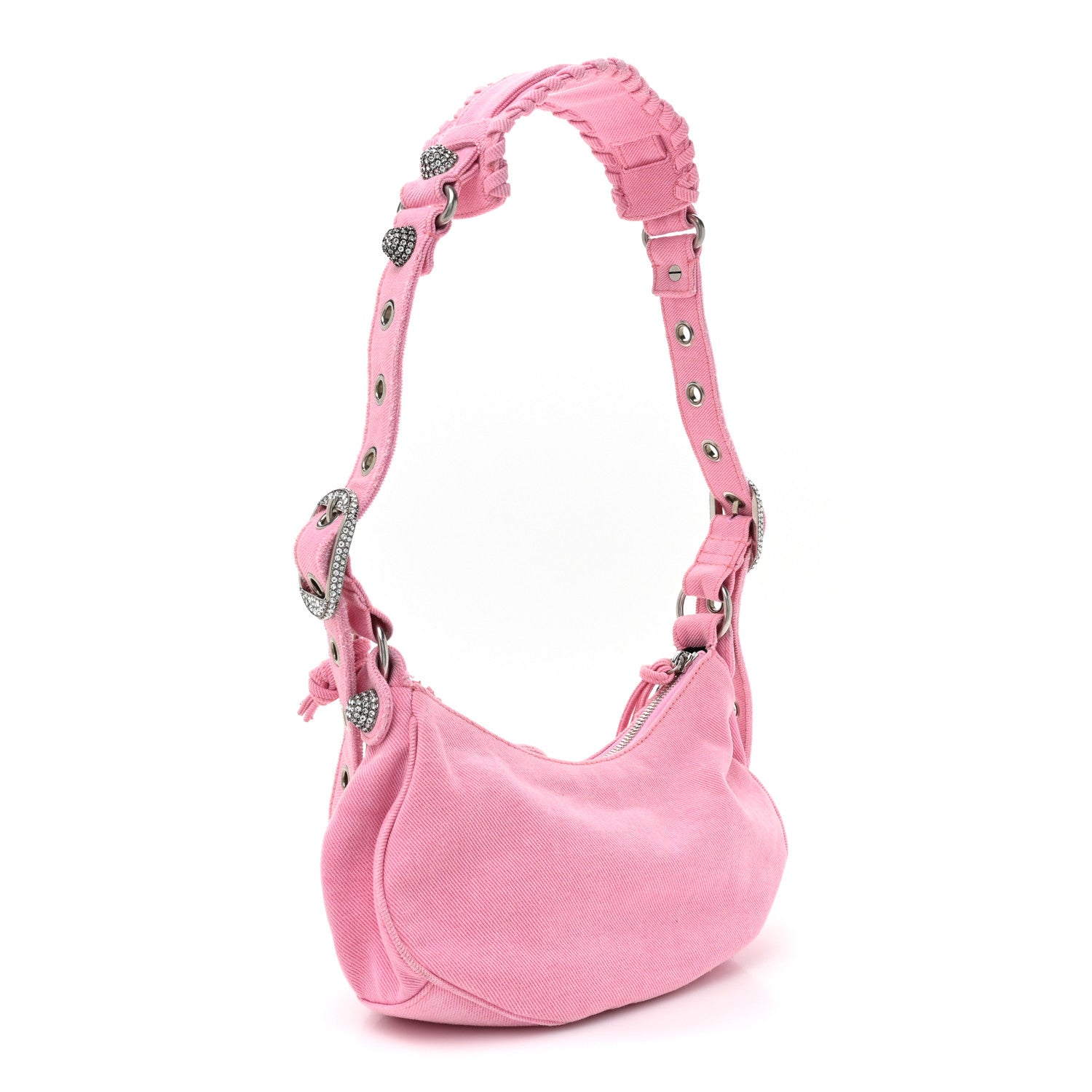 Balenciaga Washed Frayed Denim Crystal Le Cagole Shoulder Bag XS Denim Pink 3 of 11