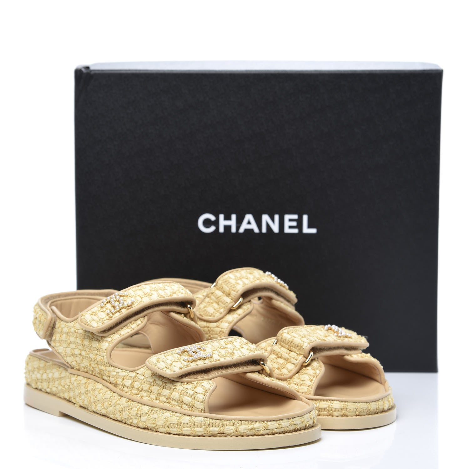 Chanel Braided Fabric Velcro Dad Sandals 38.5 Beige 8 of 8