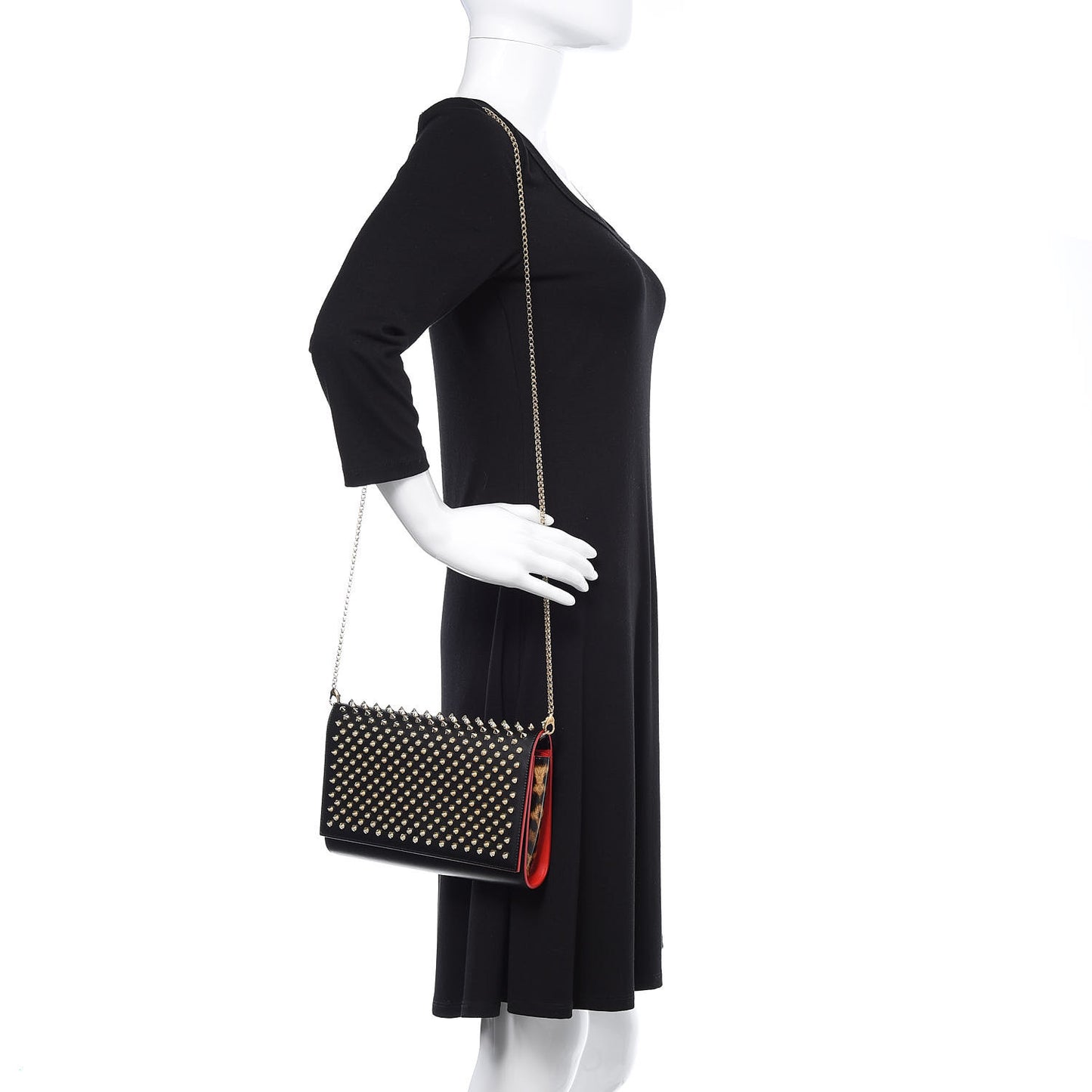 Calfskin Patent Leopard Spikes Paloma Clutch Black