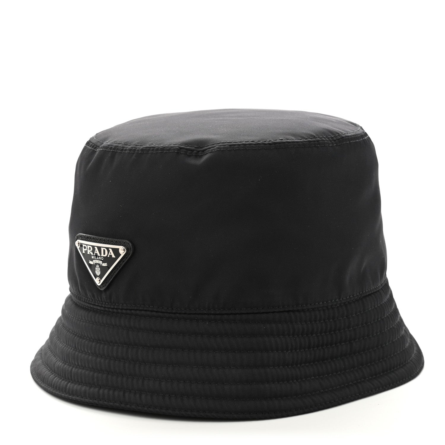 Prada Re-Nylon Metal Triangle Logo Womens Bucket Hat L Black 1 of 10