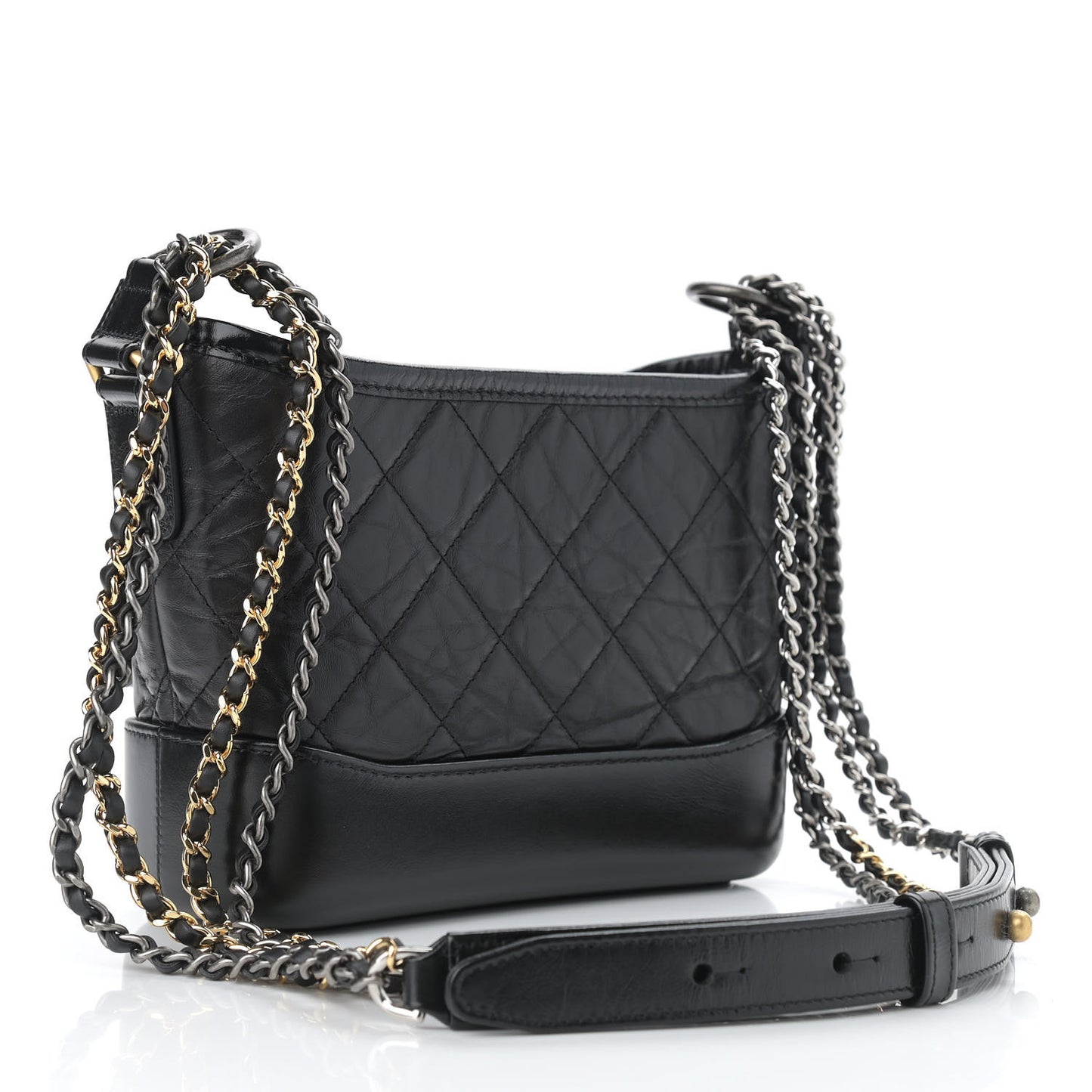 Aged Calfskin Quilted Small Gabrielle Hobo Black