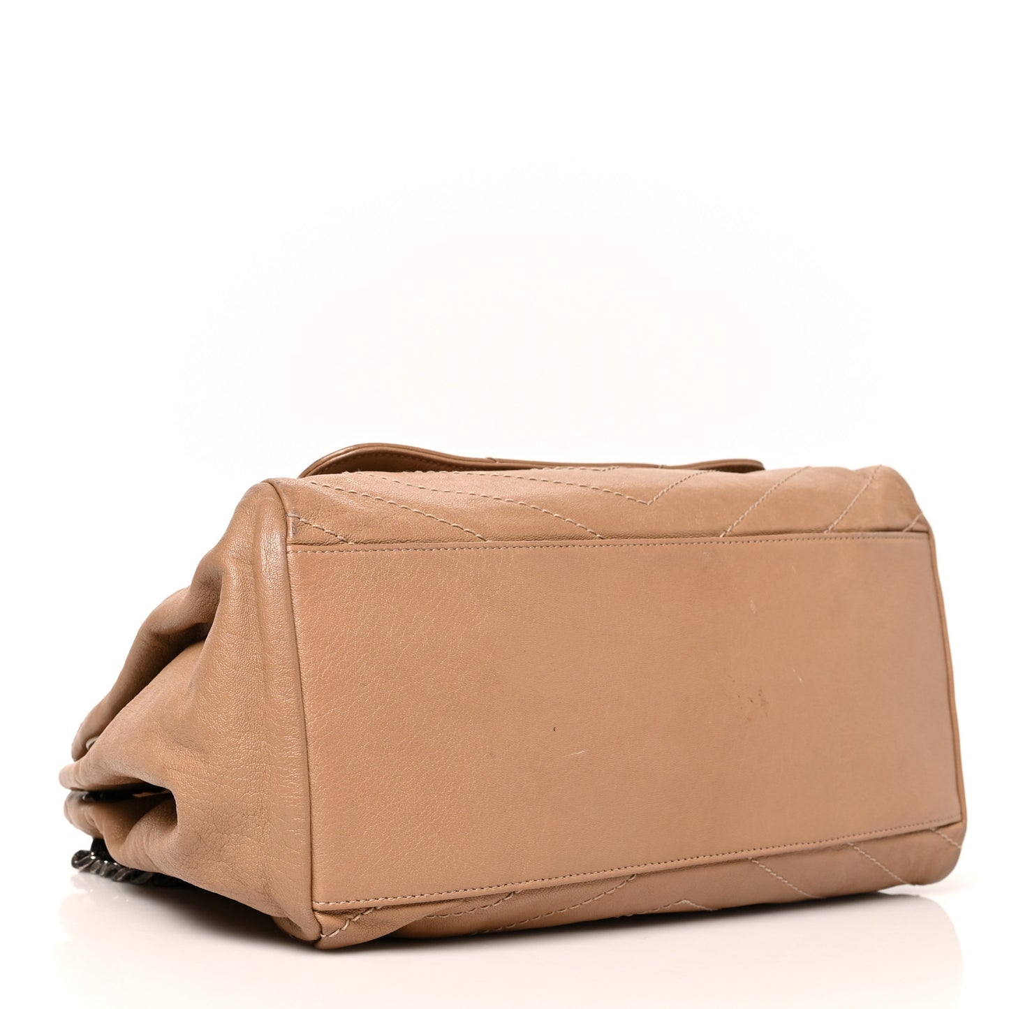 Pebbled Lambskin Chevron Monogram Large Nolita Beige