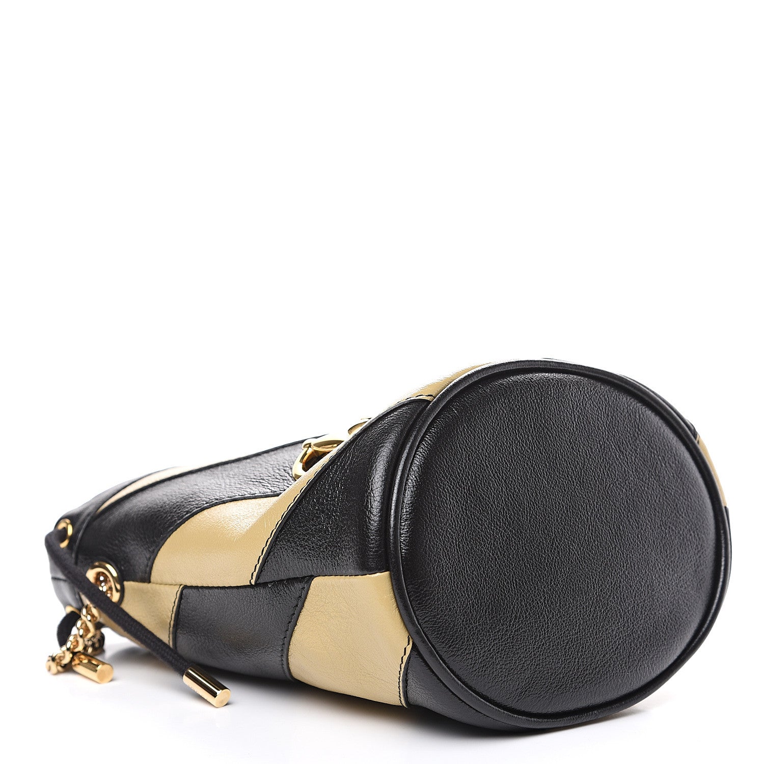 Gucci Calfskin Diagonal Striped Mini Zumi Bucket Bag Black Beige 3 of 7