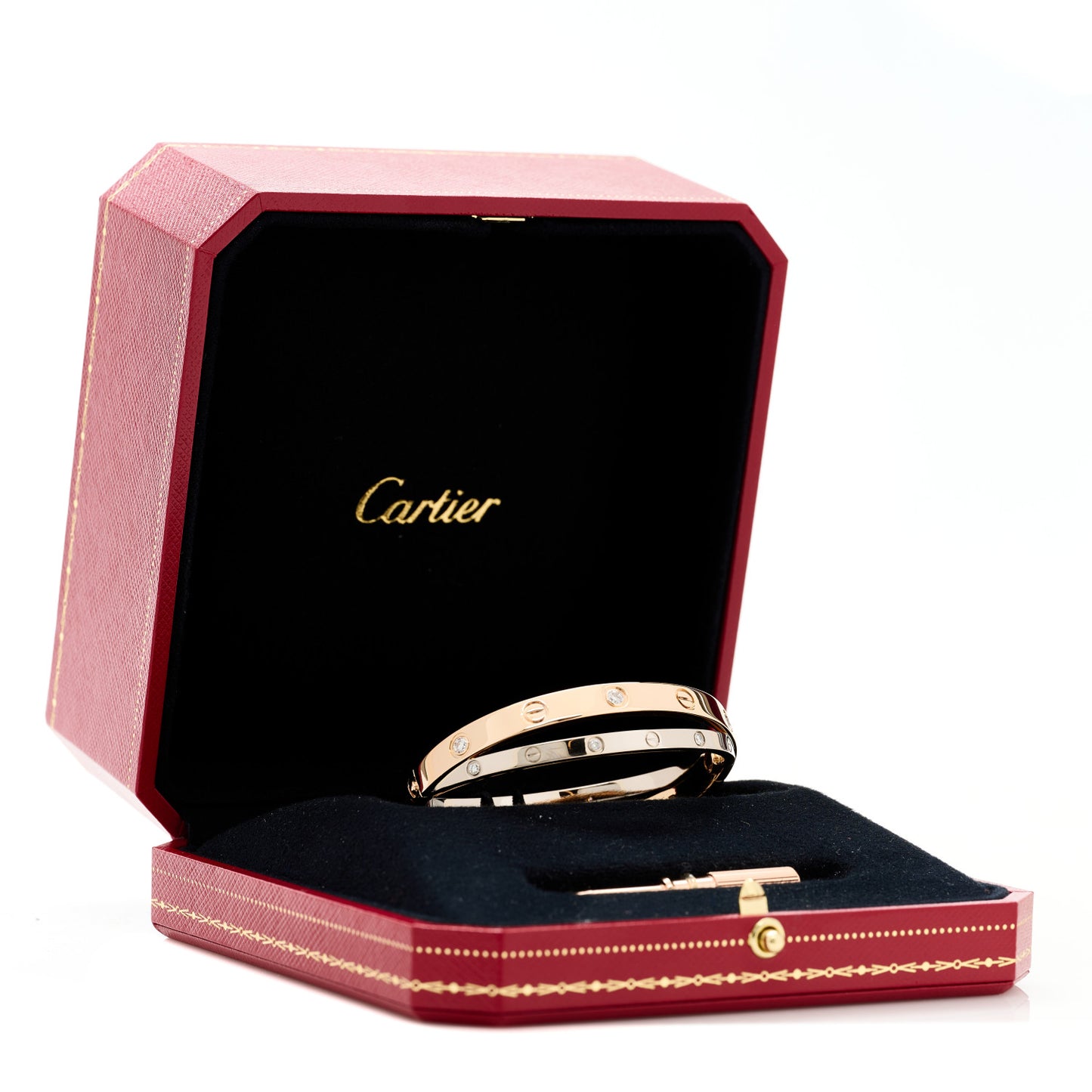 18K Pink White Gold 12 Diamond Double LOVE Bracelet 16