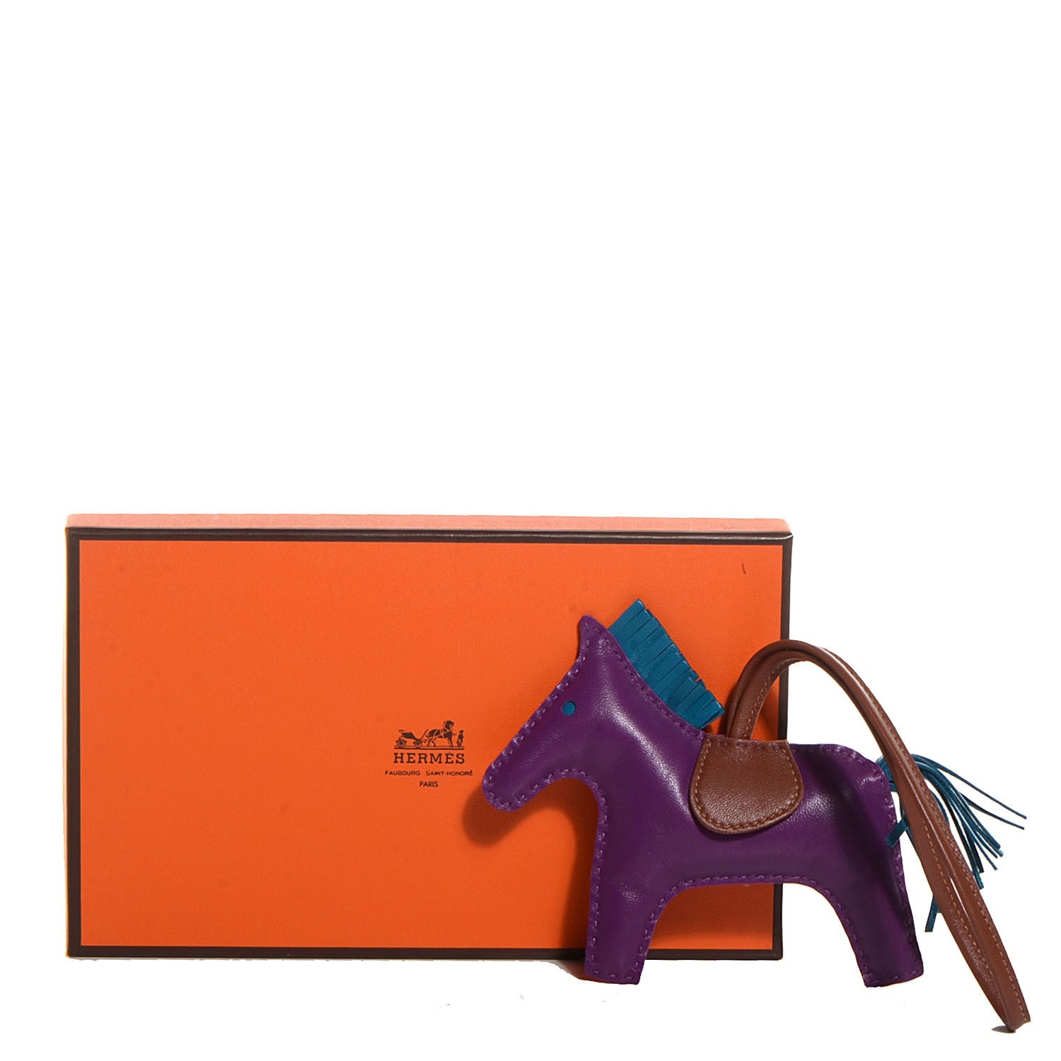 Hermes Milo Lambskin Grigri Rodeo Horse Bag Charm MM Anemone Bleu Izmir Fauve 5 of 5