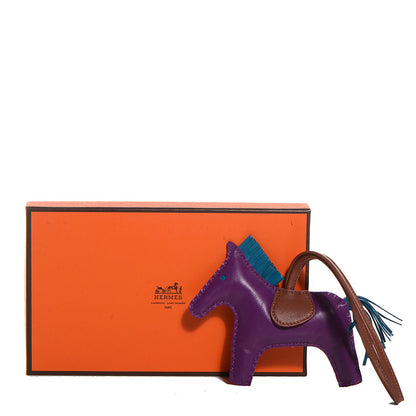 Hermes Milo Lambskin Grigri Rodeo Horse Bag Charm MM Anemone Bleu Izmir Fauve 5 of 5