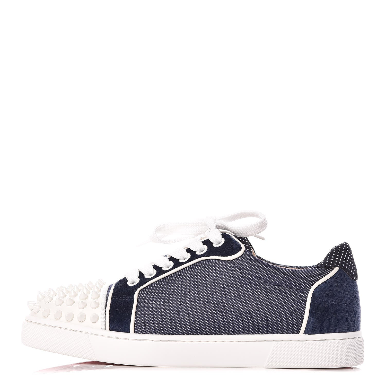 Christian Louboutin Denim Velours Spikes Vieira Flat Sneakers 36 Navy Latte 1 of 11