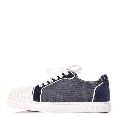 Christian Louboutin Denim Velours Spikes Vieira Flat Sneakers 36 Navy Latte 1 of 11