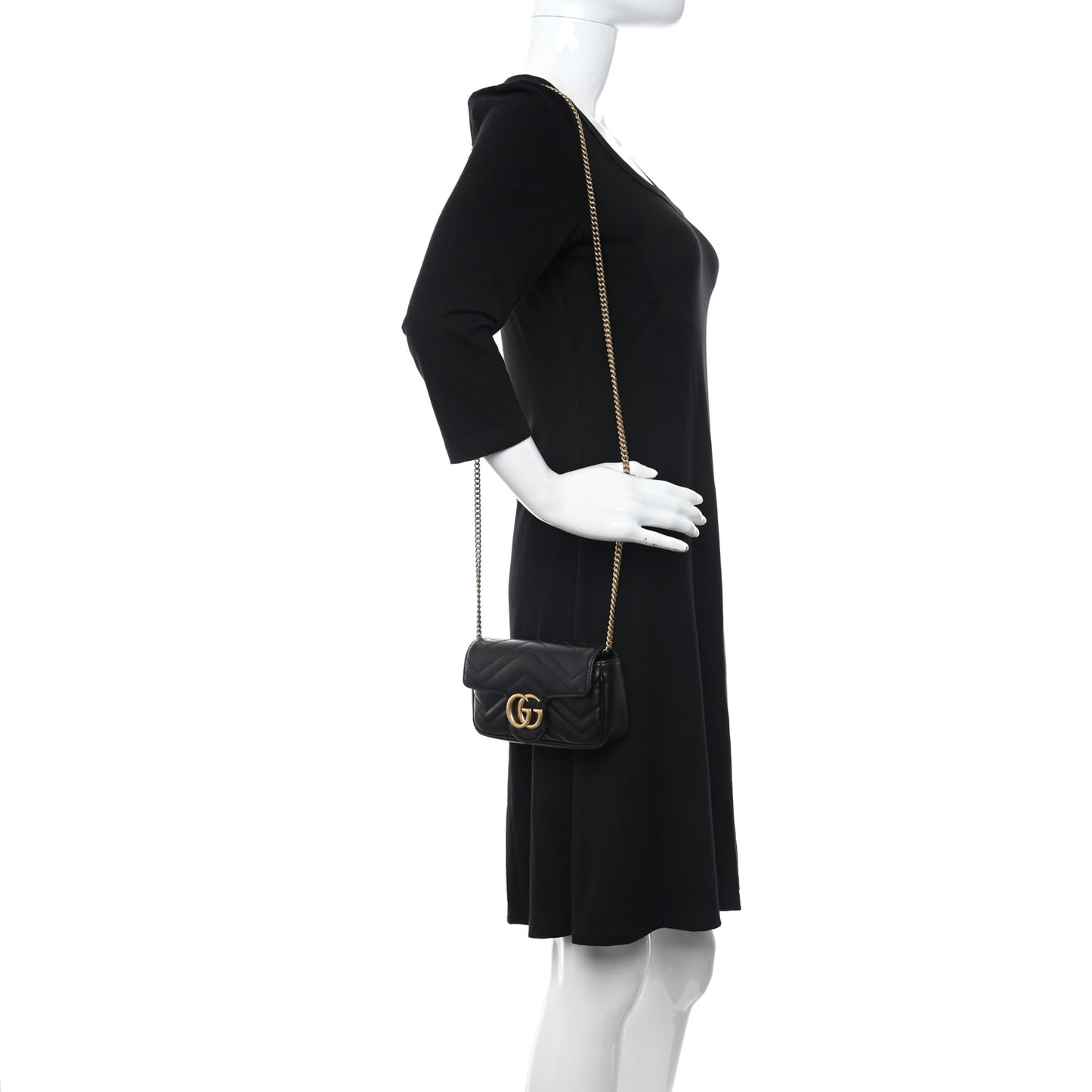 Calfskin Matelasse Super Mini GG Marmont Shoulder Bag Black