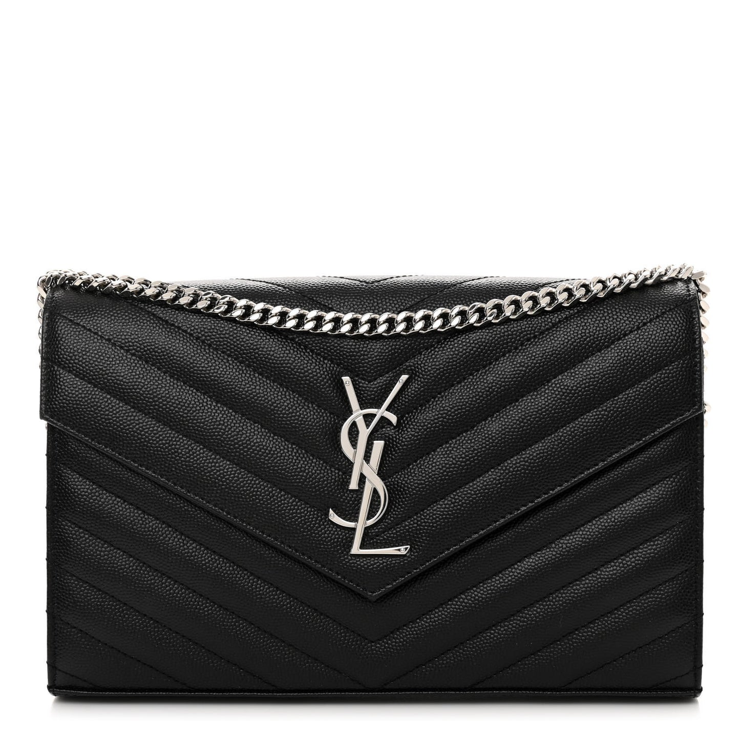 Grain De Poudre Matelasse Chevron Monogram Chain Wallet Black