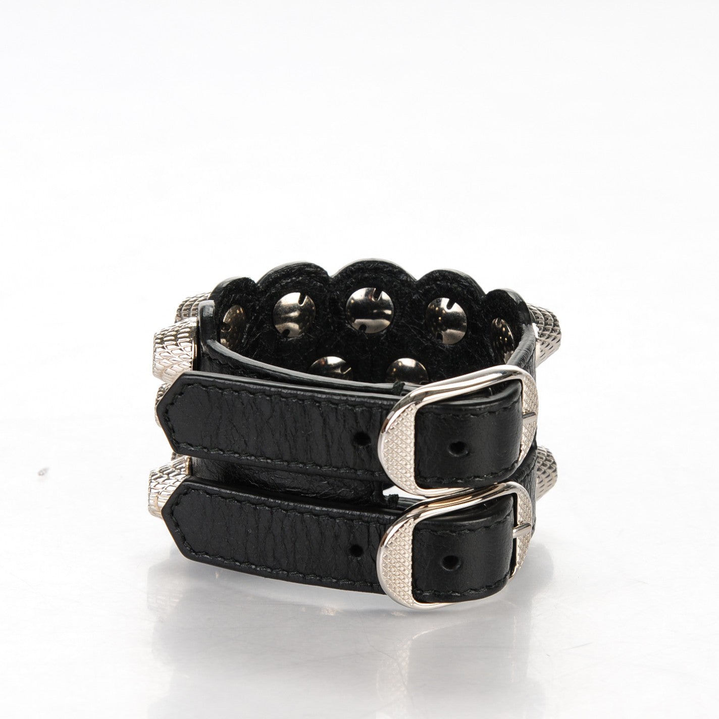 Balenciaga Agneau Arena Three Row Giant Silver Hardware M Bracelet Black 3 of 5