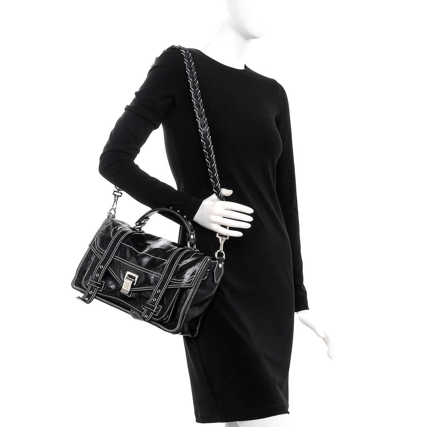 Calfskin Medium Contrast Stitching PS1 Satchel Black