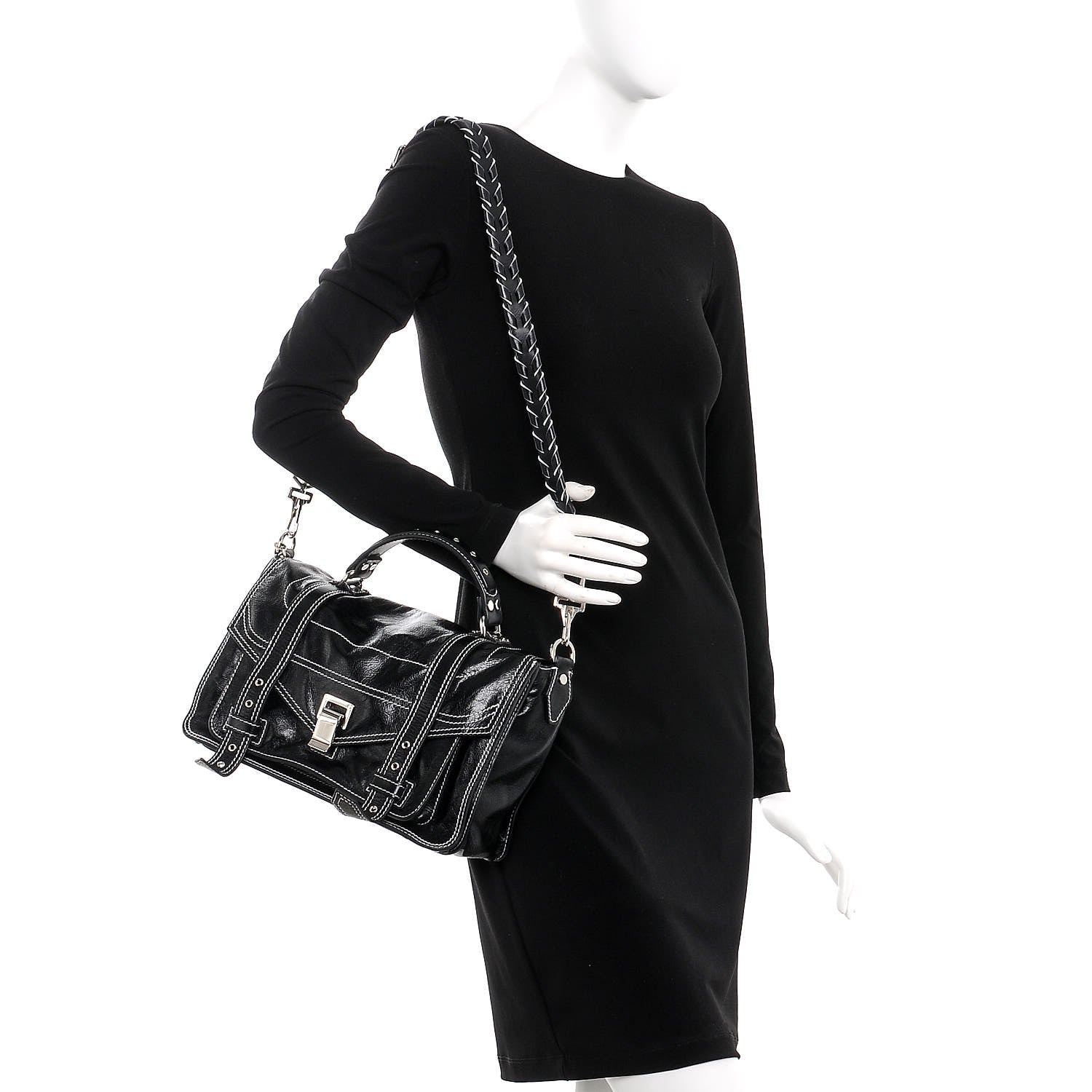 Proenza Schouler Calfskin Medium Contrast Stitching PS1 Satchel Black 2 of 7