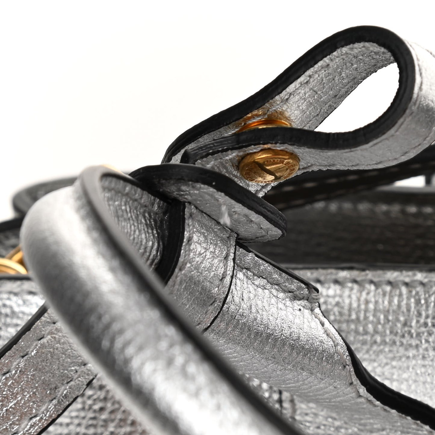 Metallic Calfskin Broguing Medium Banner Tote Silver