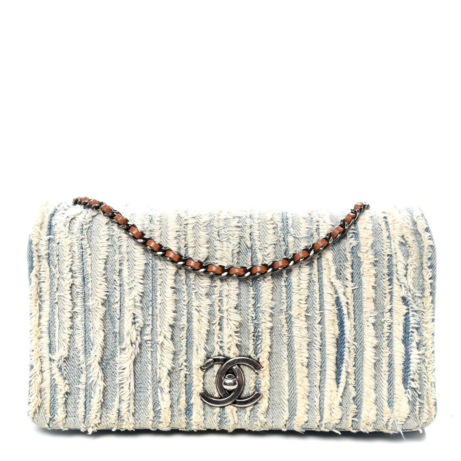 Chanel Denim Fringe Medium Single Flap Bag Blue 1 of 10