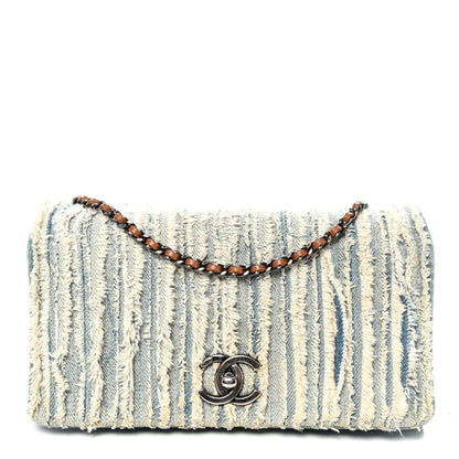 Chanel Denim Fringe Medium Single Flap Bag Blue 1 of 10