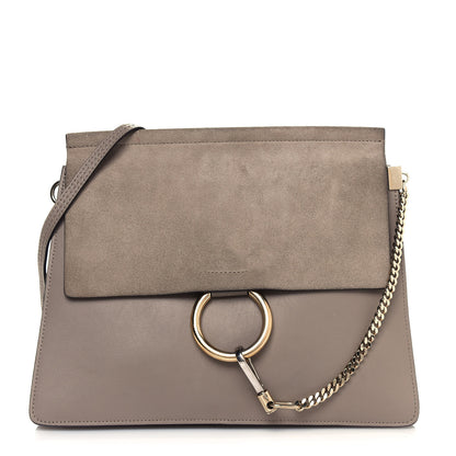 Chloe Calfskin Suede Medium Faye Shoulder Bag Motty Grey 1 of 13