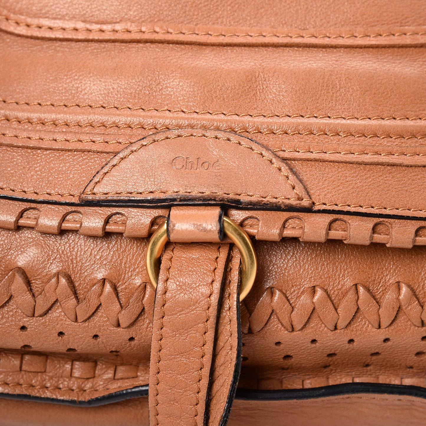 Calfskin Embroidered Medium Marcie Satchel Tan