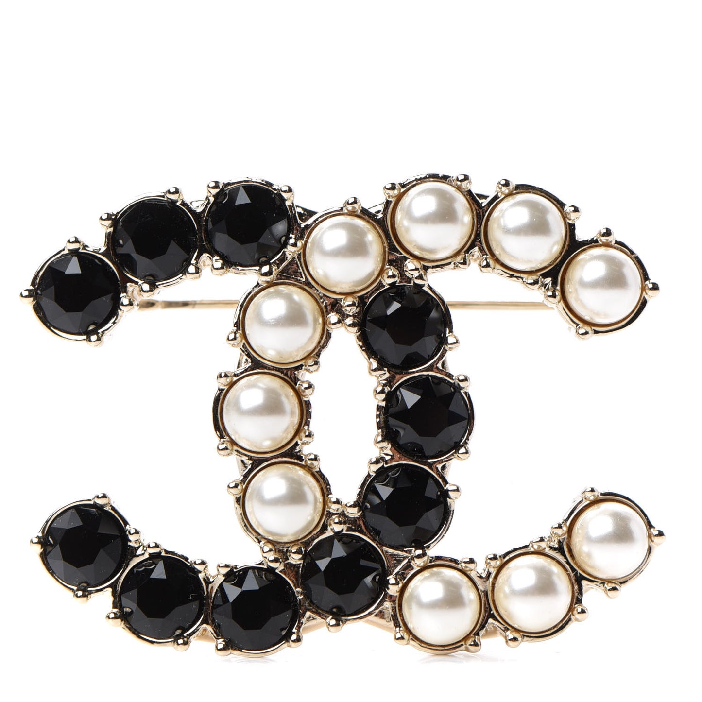 Crystal Pearl CC Dazzling Domino Brooch Gold Black
