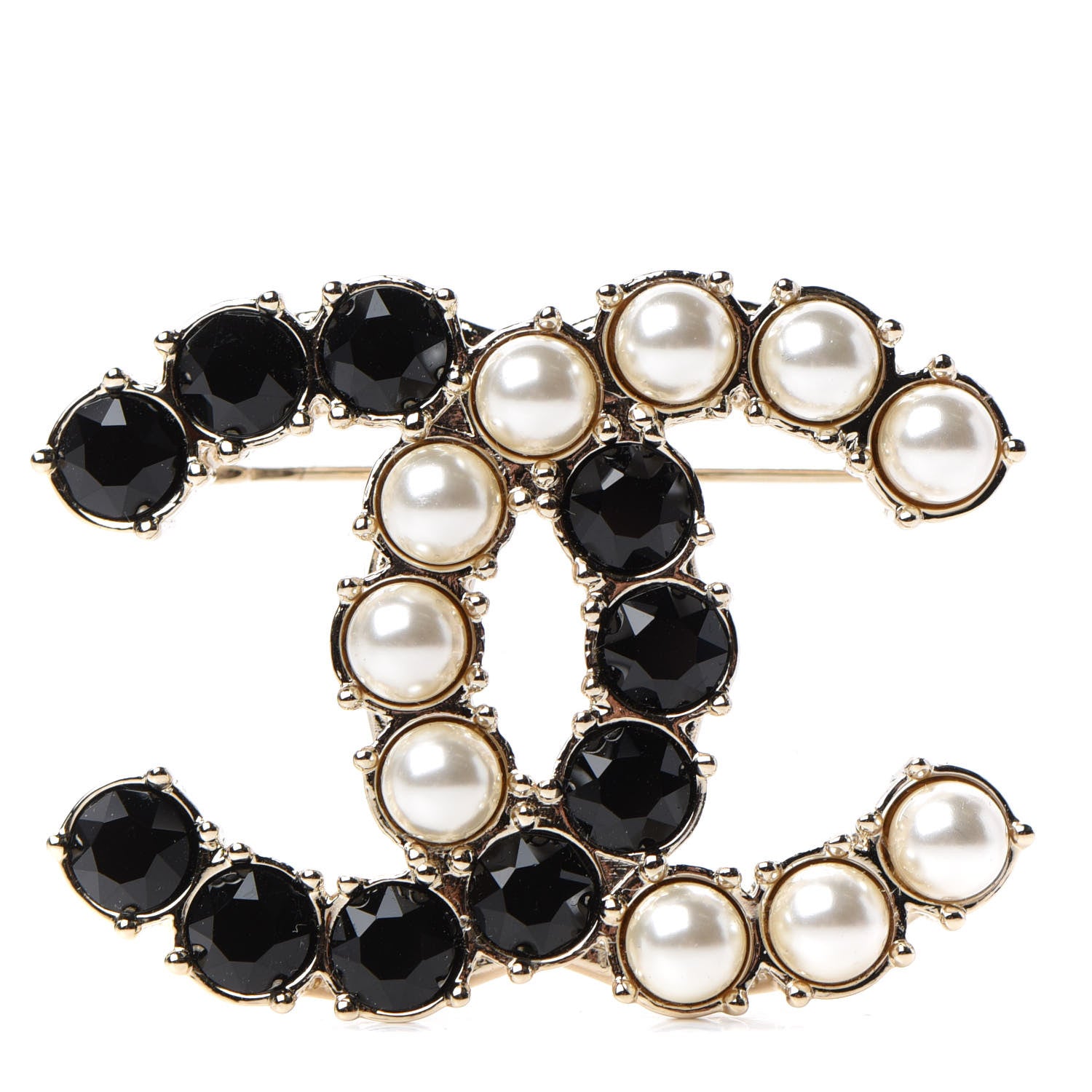 Chanel Crystal Pearl CC Dazzling Domino Brooch Gold Black 1 of 4