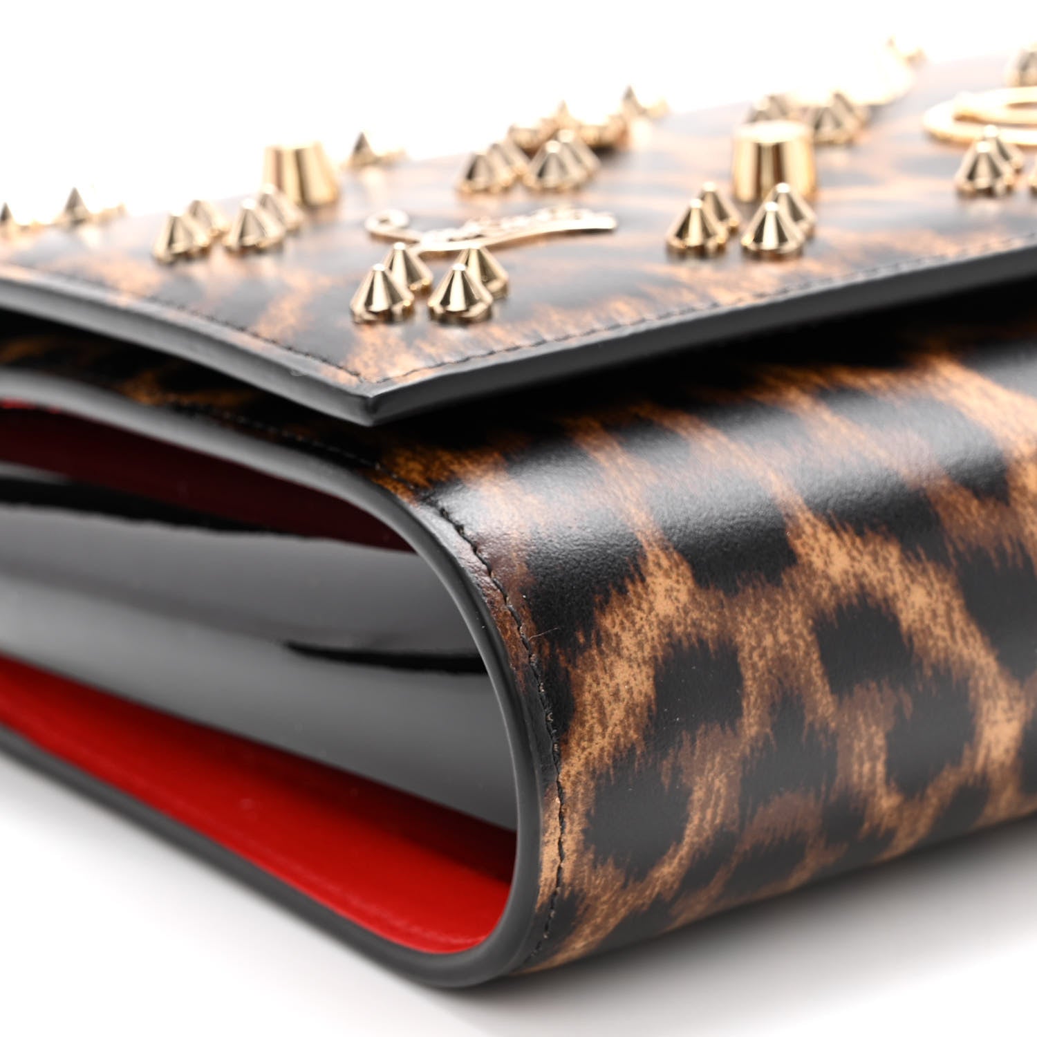 Christian Louboutin Patent Leopard Print Spikes Loubinthesky Paloma Clutch 9 of 10