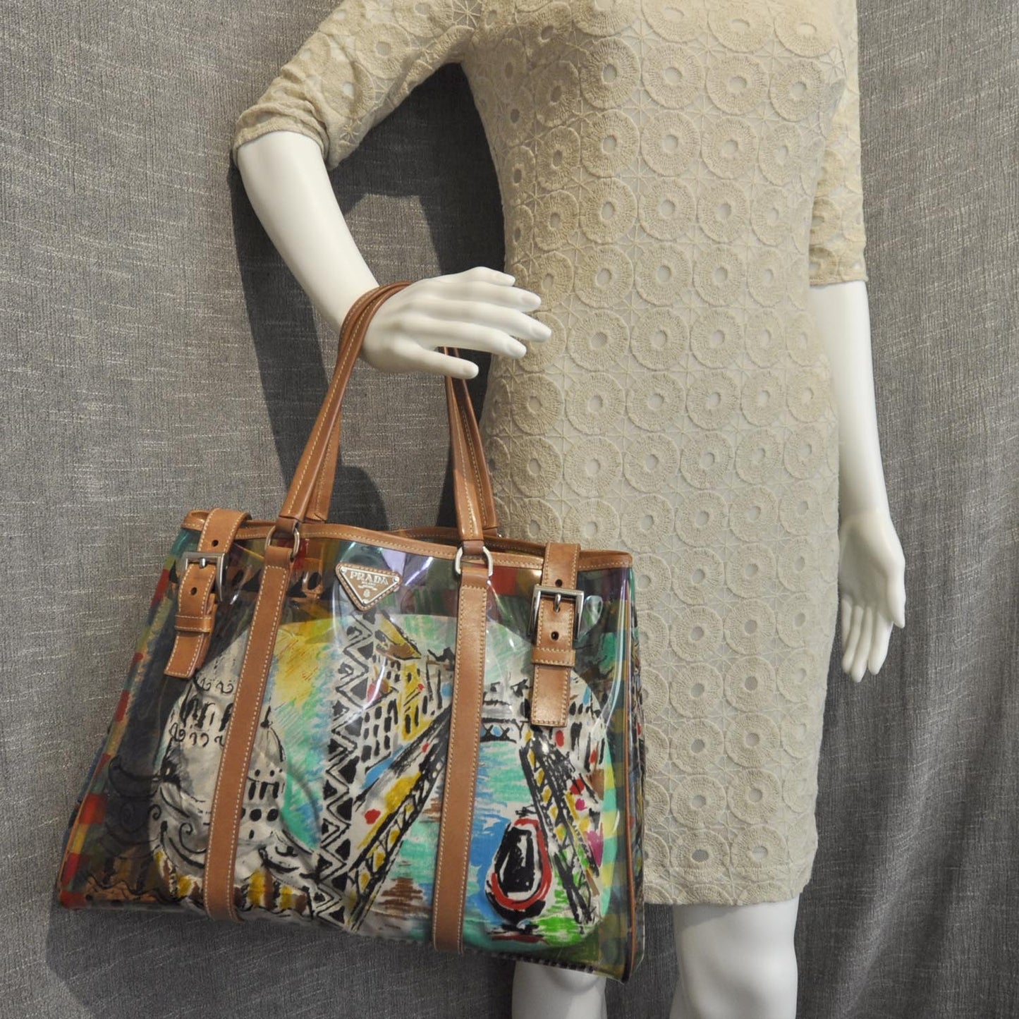 Vinyl Calfskin Transparent Venice Printed Tote