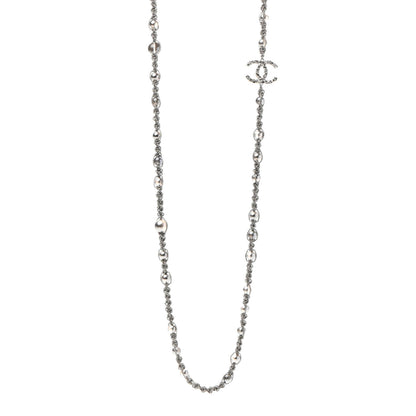 Chanel Crystal Pearl Bead CC Long Necklace Silver Grey 1 of 7