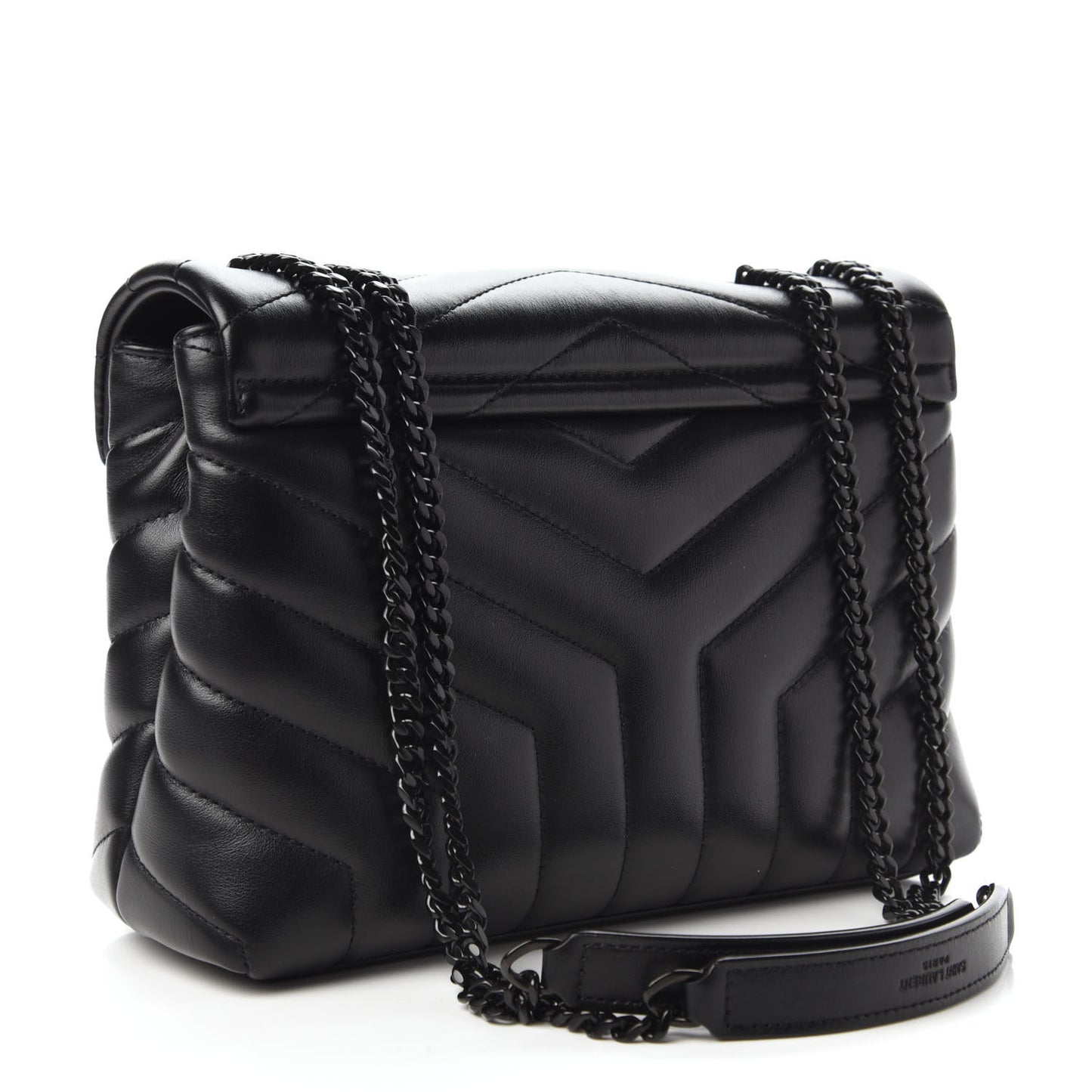 Calfskin Y Quilted Monogram Small Loulou Chain Satchel Black