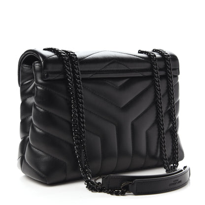 Saint Laurent Calfskin Y Quilted Monogram Small Loulou Chain Satchel Black 3 of 9