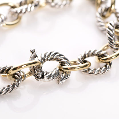 David Yurman Sterling Silver 18K Yellow Gold 10mm Medium Oval Link Bracelet 4 of 6
