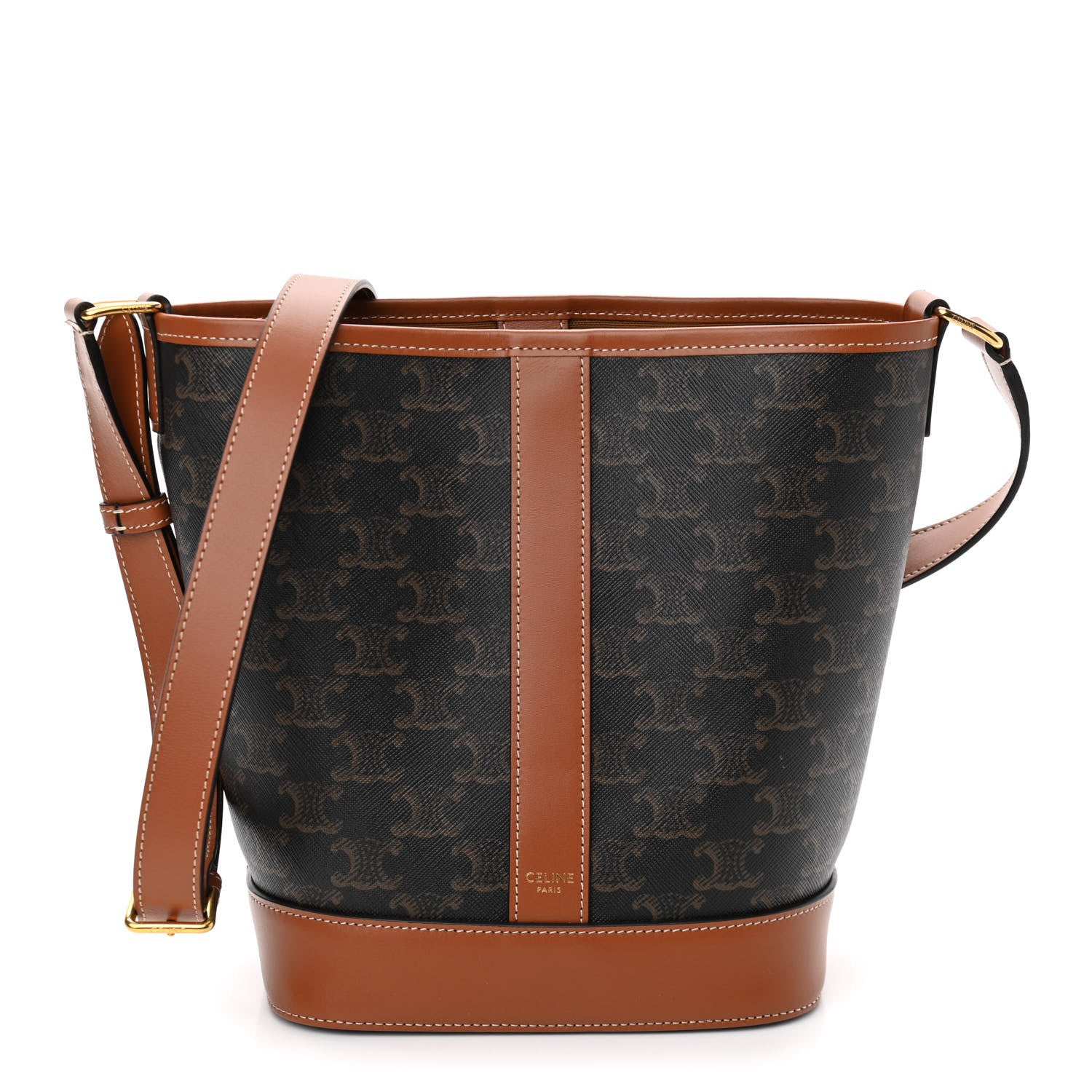 Celine Triomphe Canvas Calfskin Small Bucket Bag Tan 1 of 10
