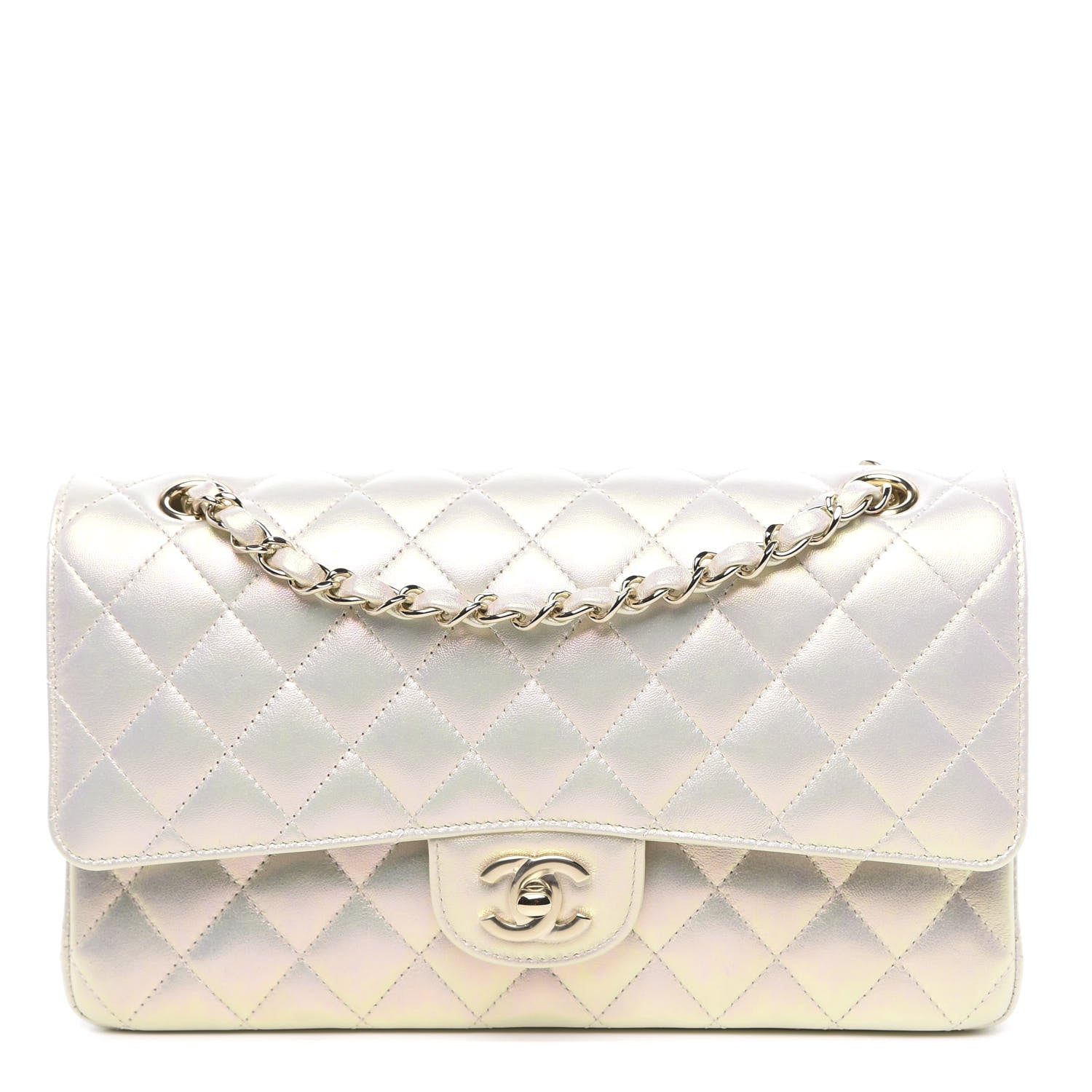 Chanel Iridescent Lambskin Quilted Medium Double Flap Ivory 1 of 11