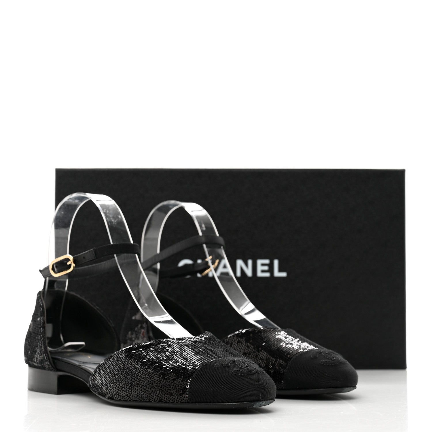 Chanel Sequin Grosgrain CC Cap Toe Ankle Flat 35.5 Black 11 of 11