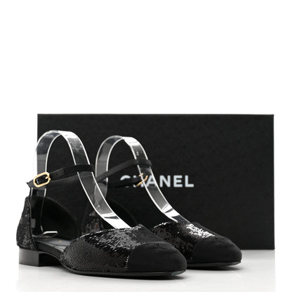 Chanel Sequin Grosgrain CC Cap Toe Ankle Flat 35.5 Black 11 of 11