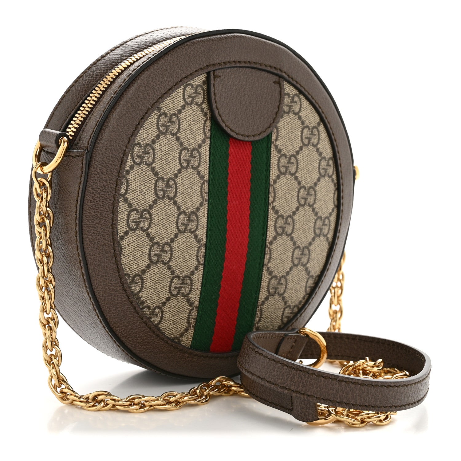 Gucci GG Supreme Monogram Web Mini Ophidia Round Shoulder Bag Brown 3 of 12