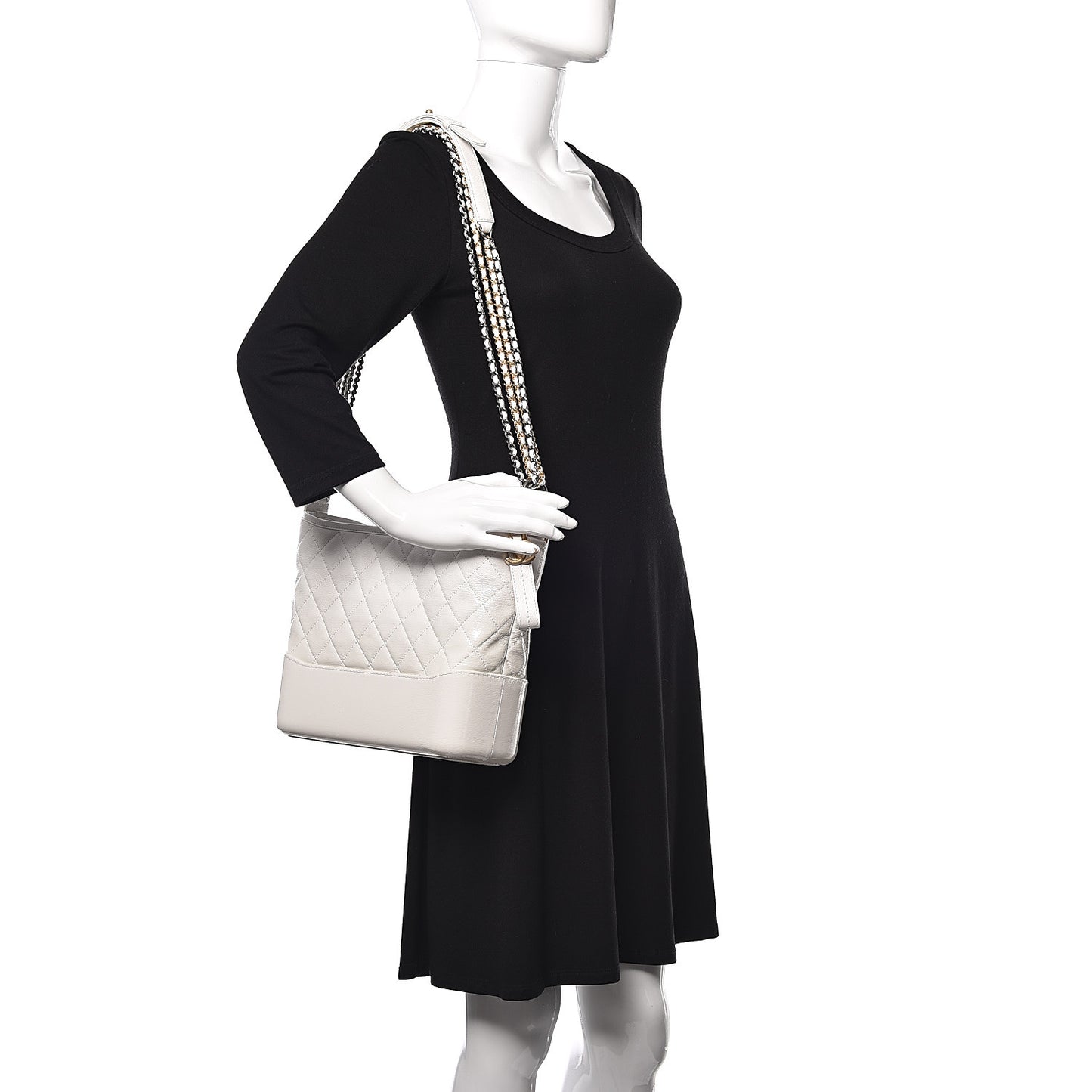 Patent Goatskin Quilted Medium Gabrielle Hobo White